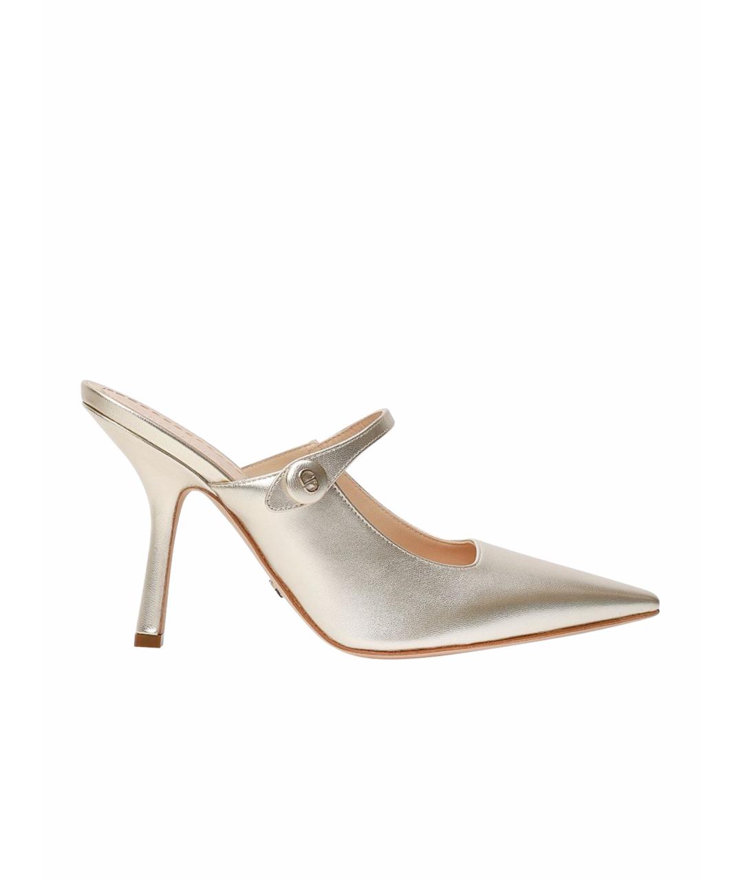 CHRISTIAN DIOR Золотые кожаные мюли, фото 1