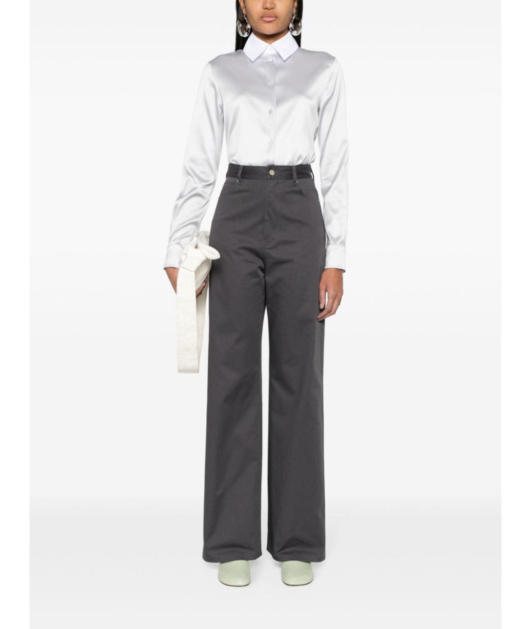 LOEWE Серые хлопковые прямые брюки, фото 4
