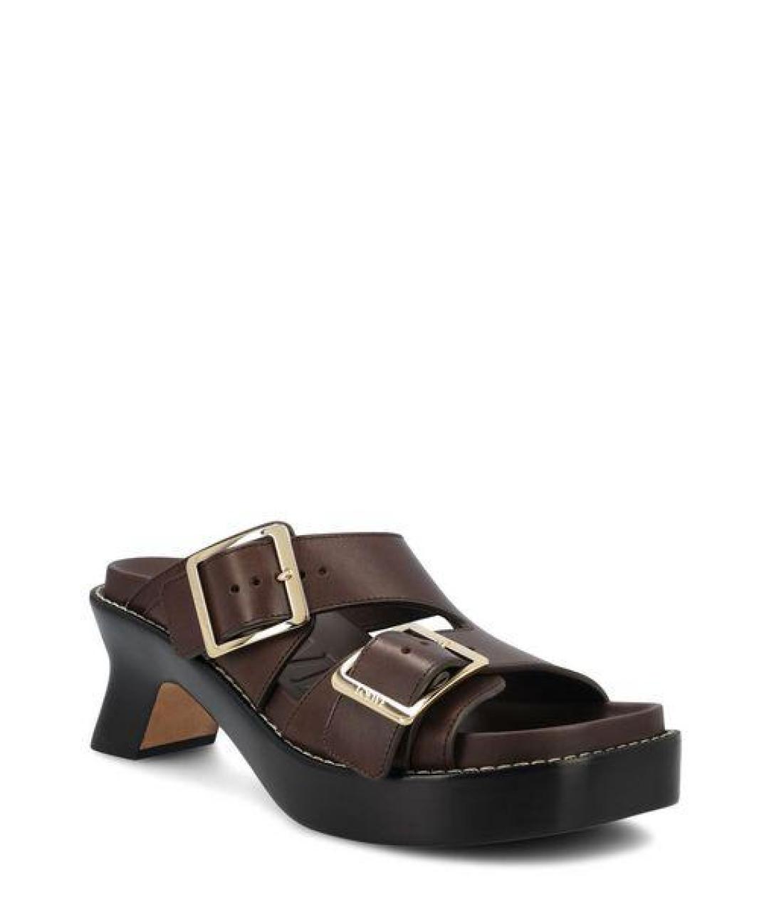 LOEWE Коричневые кожаные сандалии, фото 2
