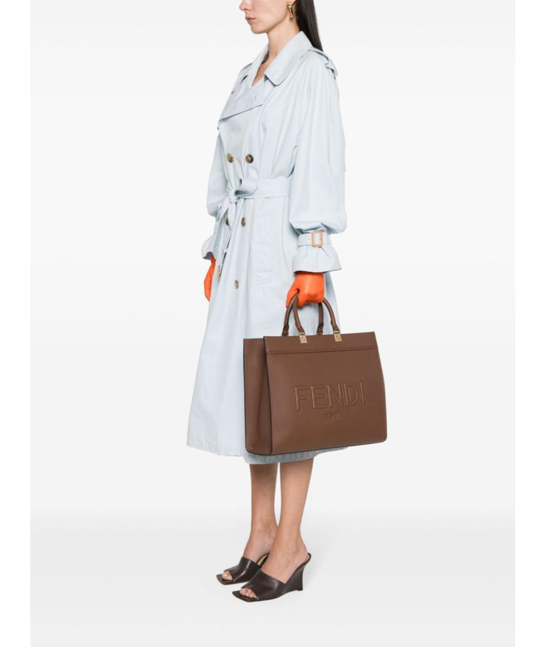 FENDI Коричневая кожаная сумка тоут, фото 3