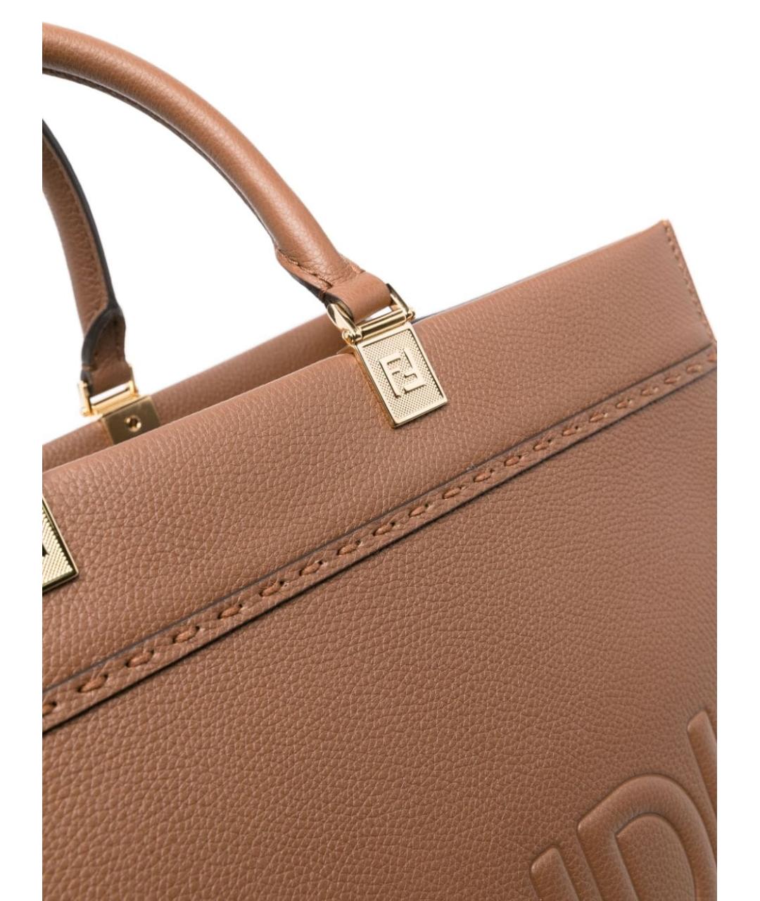 FENDI Коричневая кожаная сумка тоут, фото 5