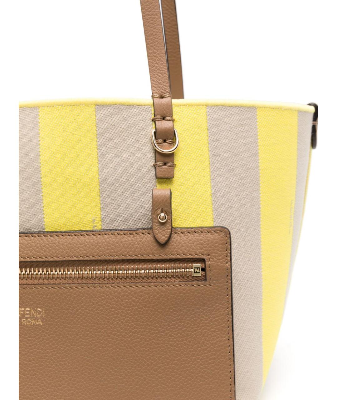 FENDI Желтая хлопковая сумка тоут, фото 3