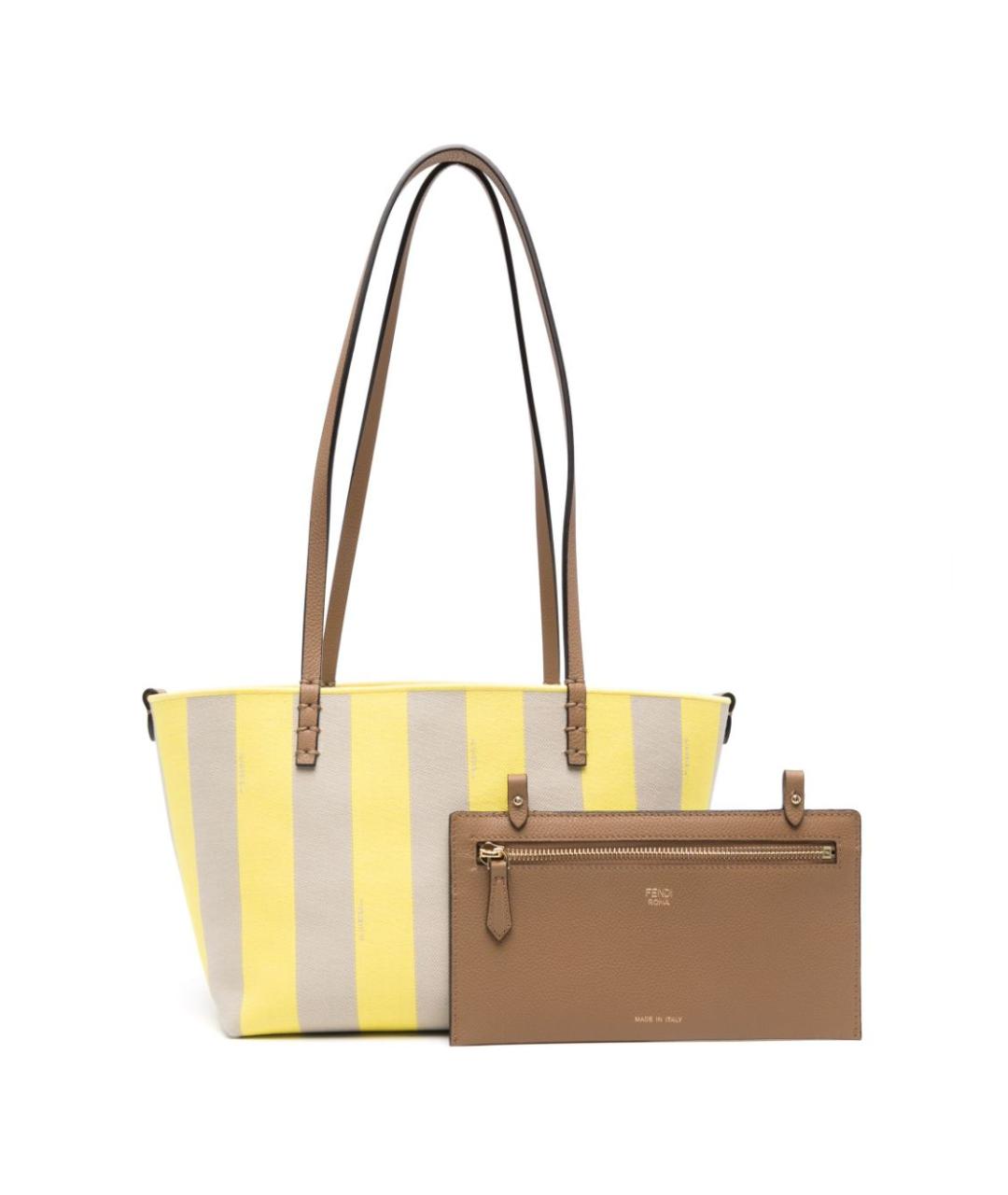 FENDI Желтая хлопковая сумка тоут, фото 2