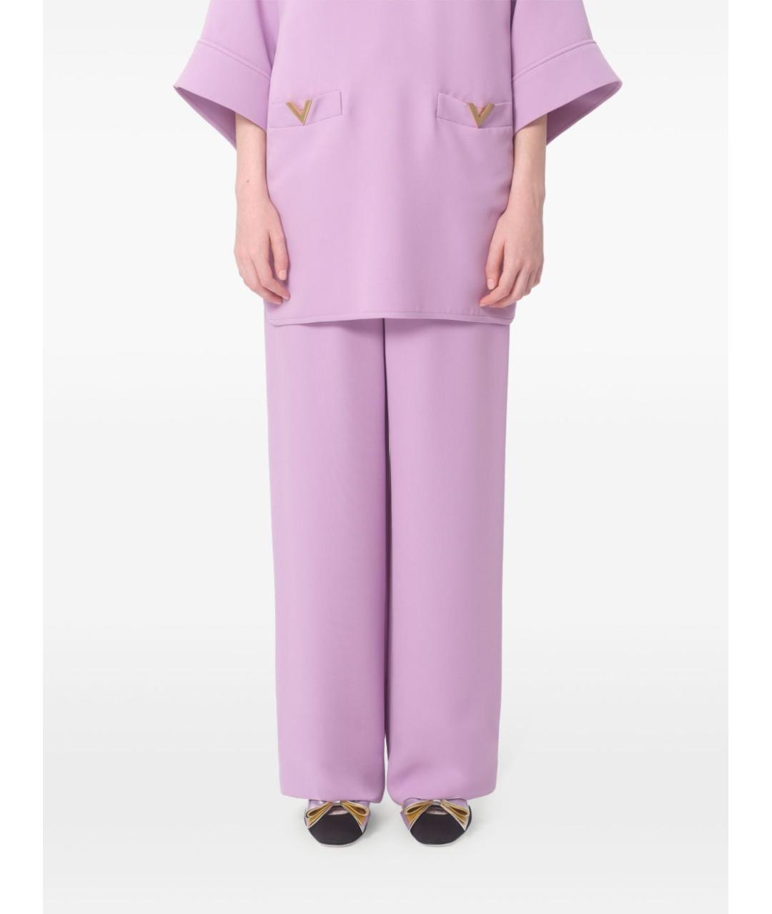 VALENTINO Фиолетовые шелковые прямые брюки, фото 4