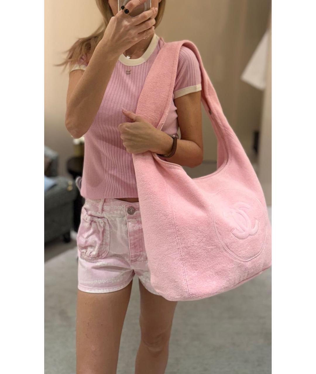 CHANEL Розовая тканевая пляжная сумка, фото 3