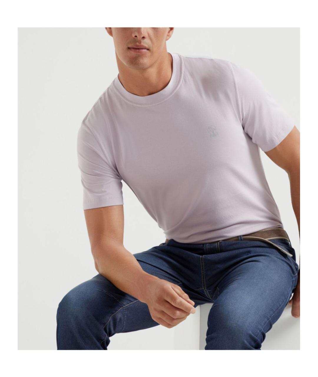 BRUNELLO CUCINELLI Фиолетовая хлопковая футболка, фото 3