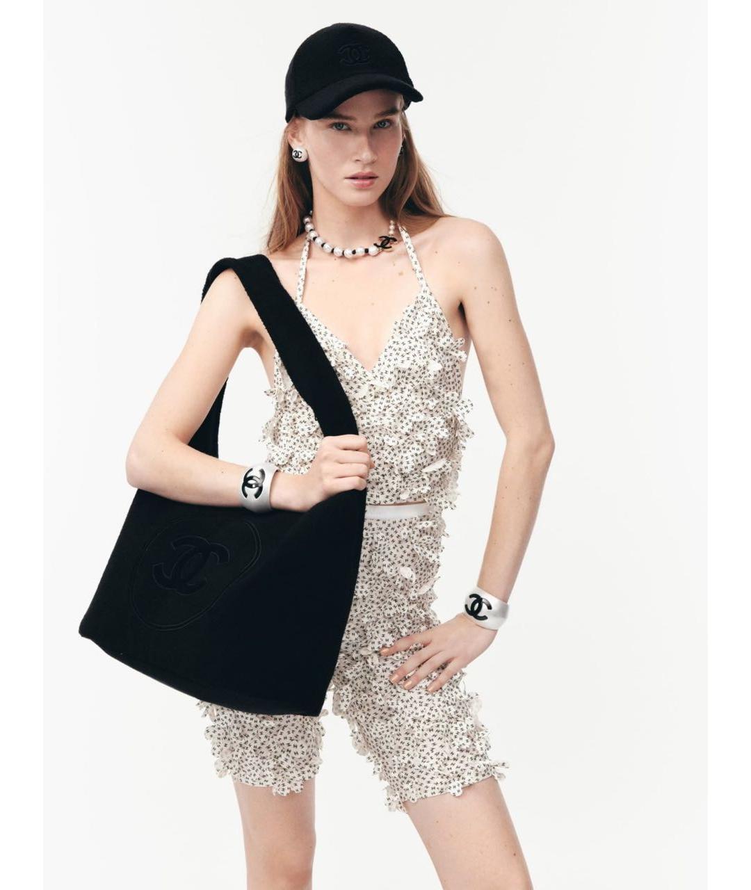 CHANEL Черная тканевая пляжная сумка, фото 2