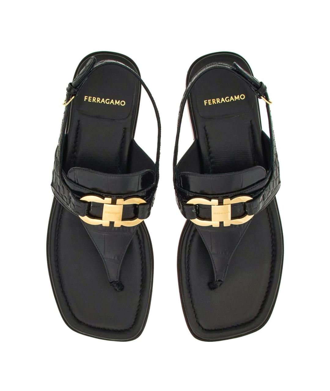 FERRAGAMO Черные кожаные сандалии, фото 3
