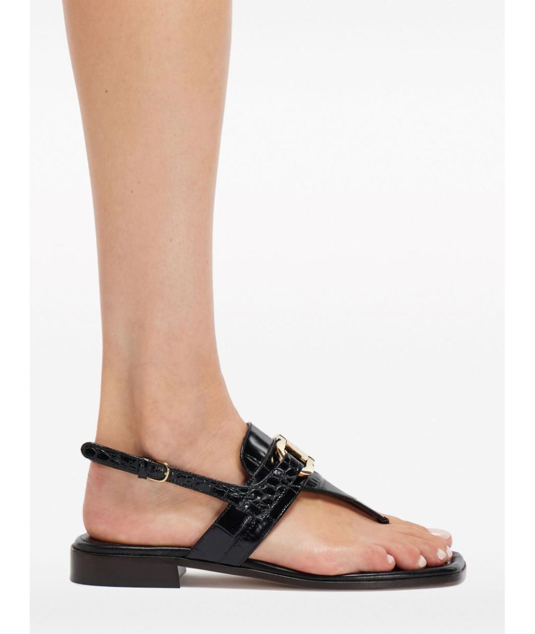 FERRAGAMO Черные кожаные сандалии, фото 4
