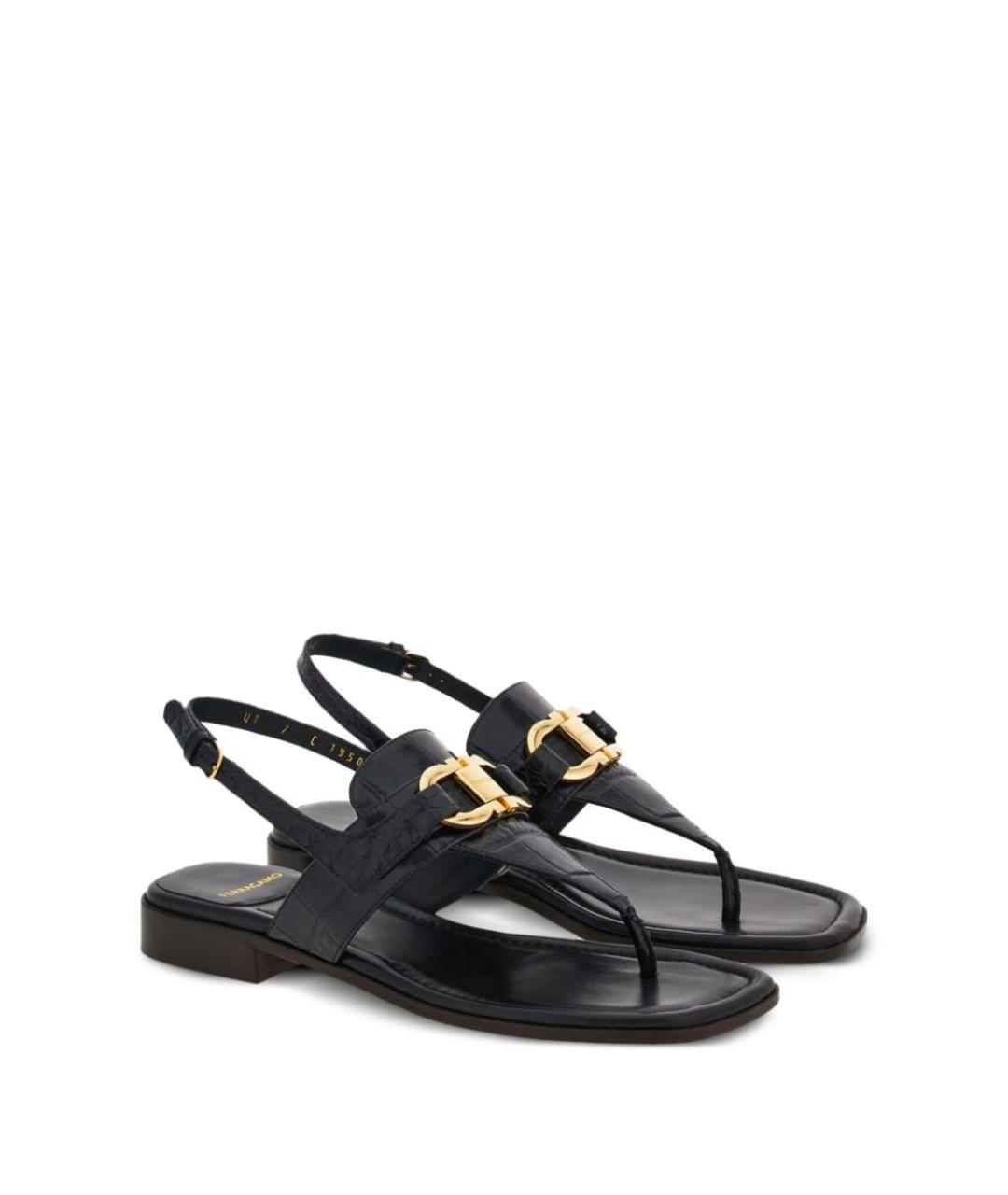 FERRAGAMO Черные кожаные сандалии, фото 2