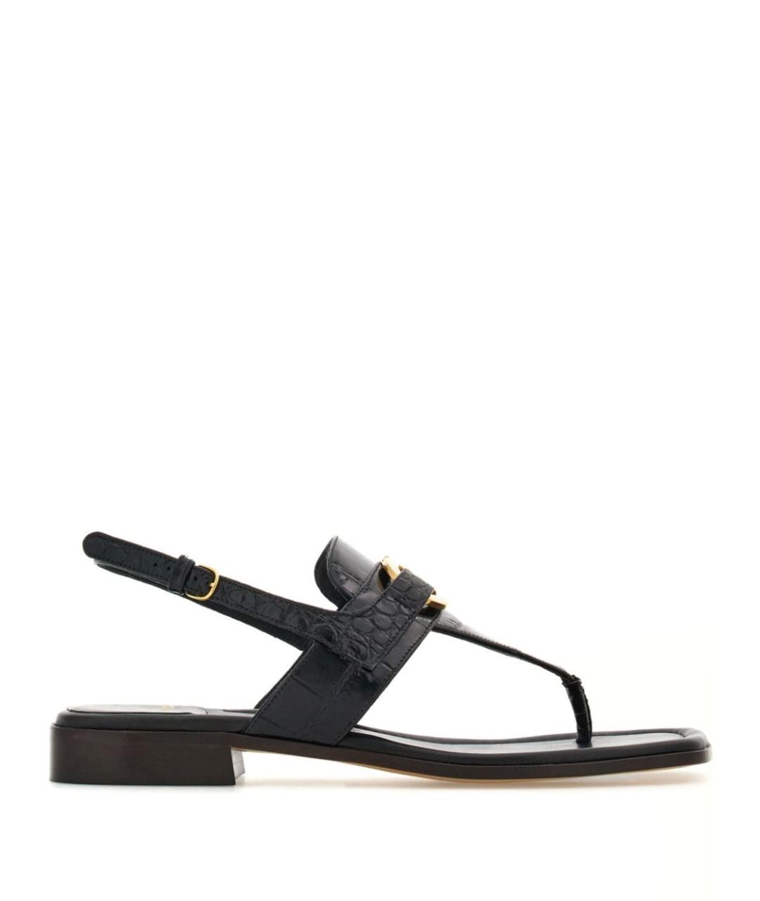 FERRAGAMO Черные кожаные сандалии, фото 1