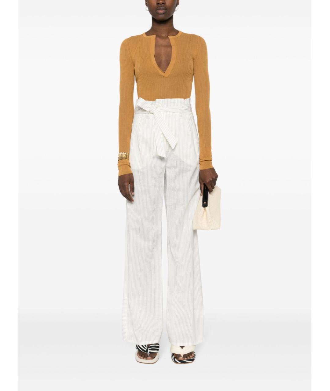 MAX MARA Белые хлопковые прямые брюки, фото 5