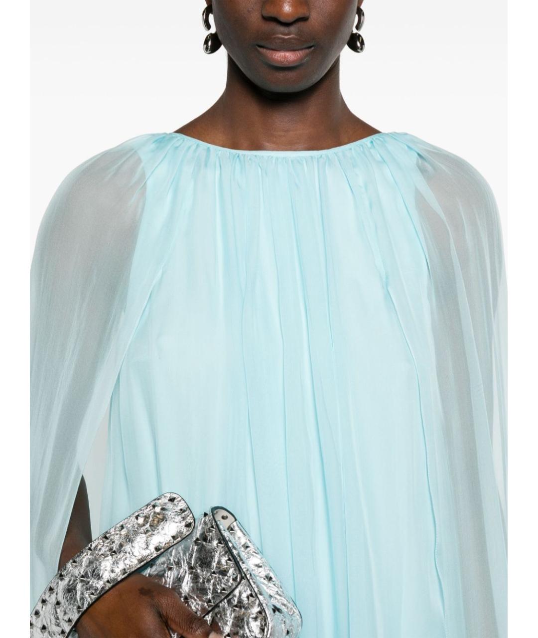 MAX MARA Голубое шелковое повседневное платье, фото 4