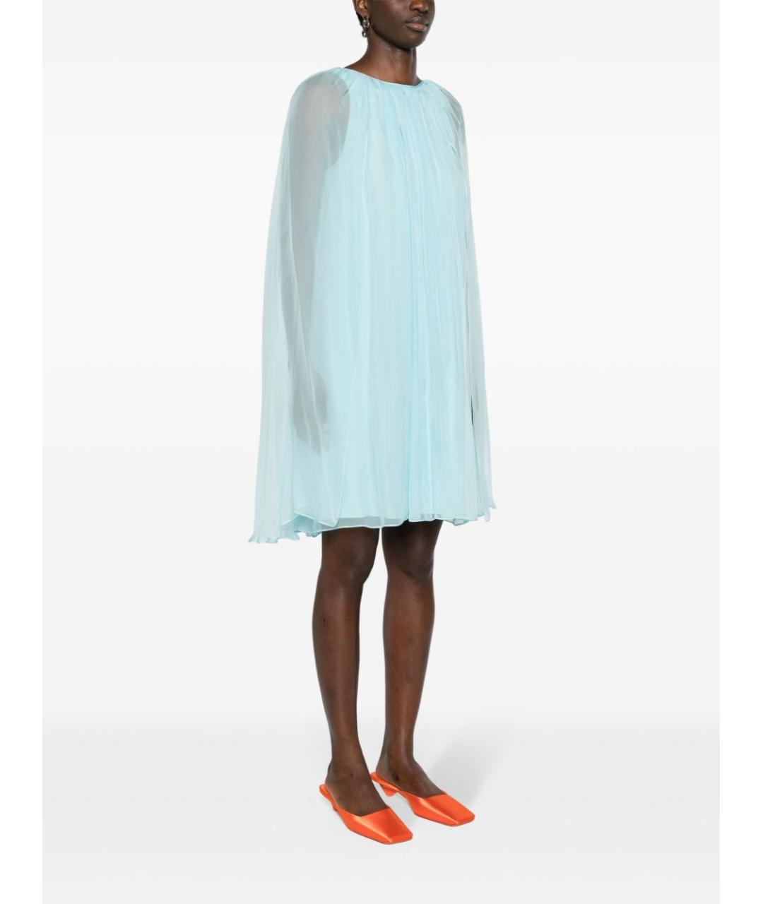 MAX MARA Голубое шелковое повседневное платье, фото 2