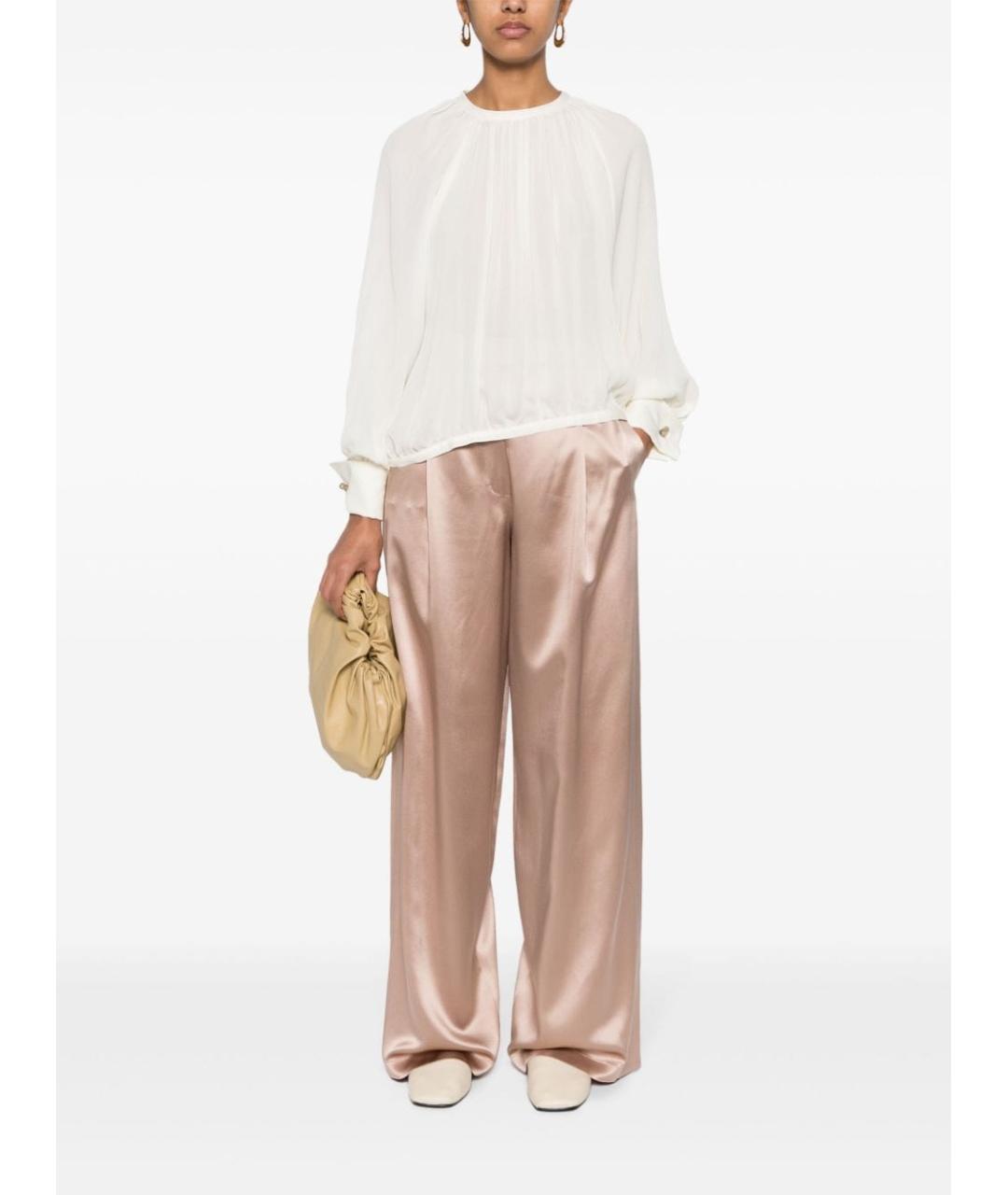 MAX MARA Бежевые шелковые прямые брюки, фото 3