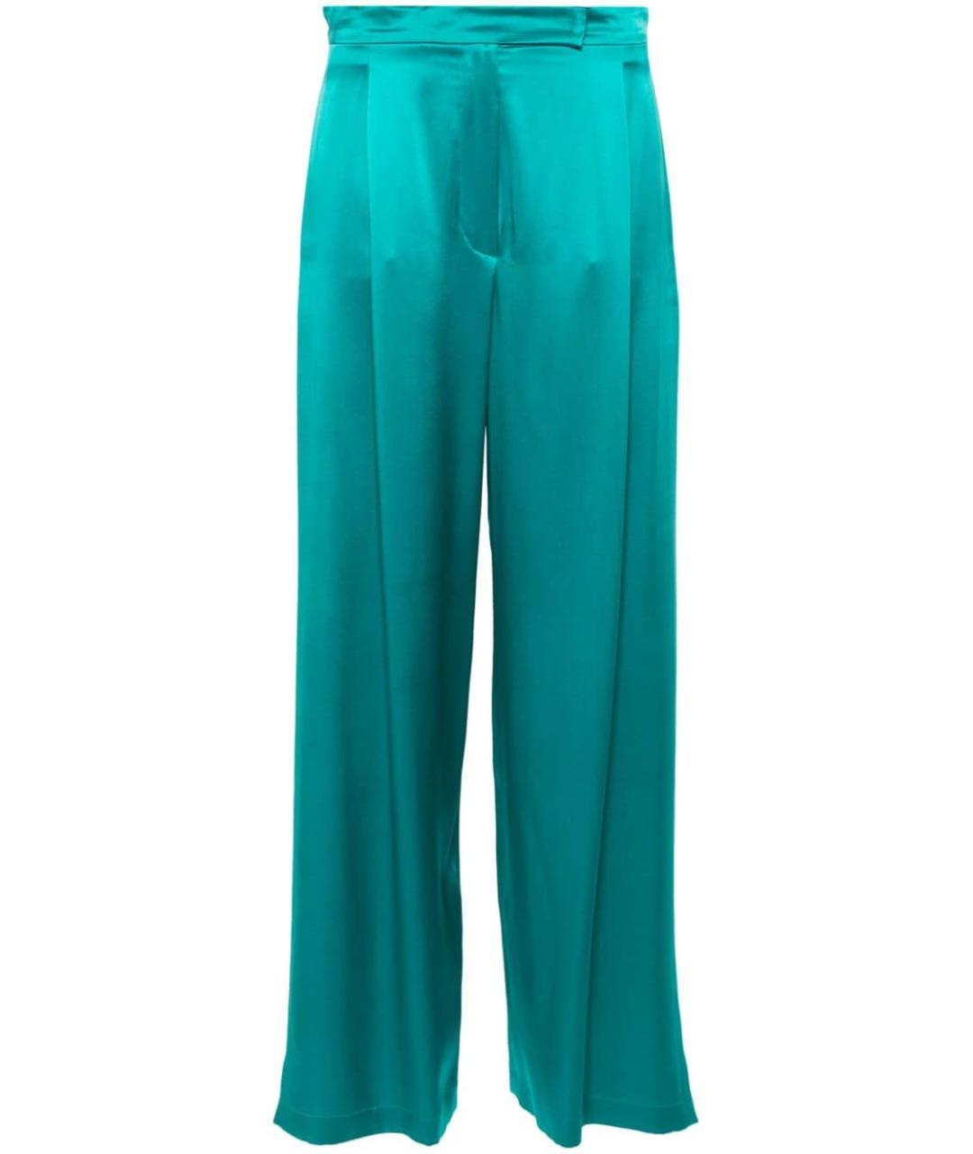 MAX MARA Бирюзовые шелковые прямые брюки, фото 1