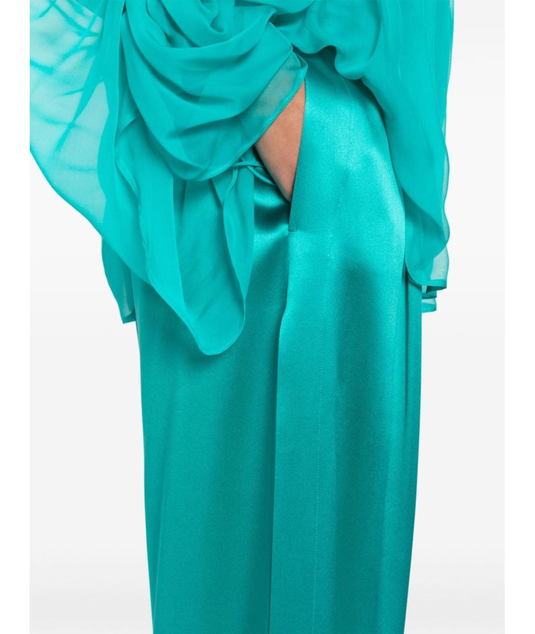 MAX MARA Бирюзовые шелковые прямые брюки, фото 5