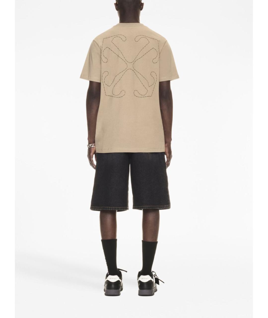 OFF-WHITE Бежевая хлопковая футболка, фото 2