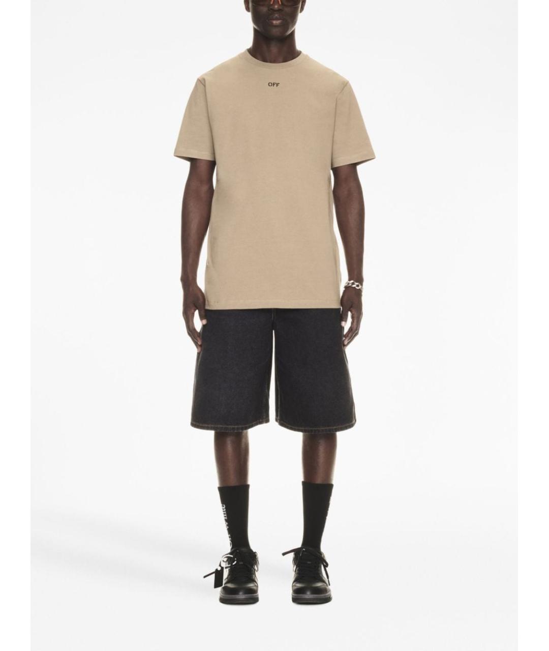 OFF-WHITE Бежевая хлопковая футболка, фото 3