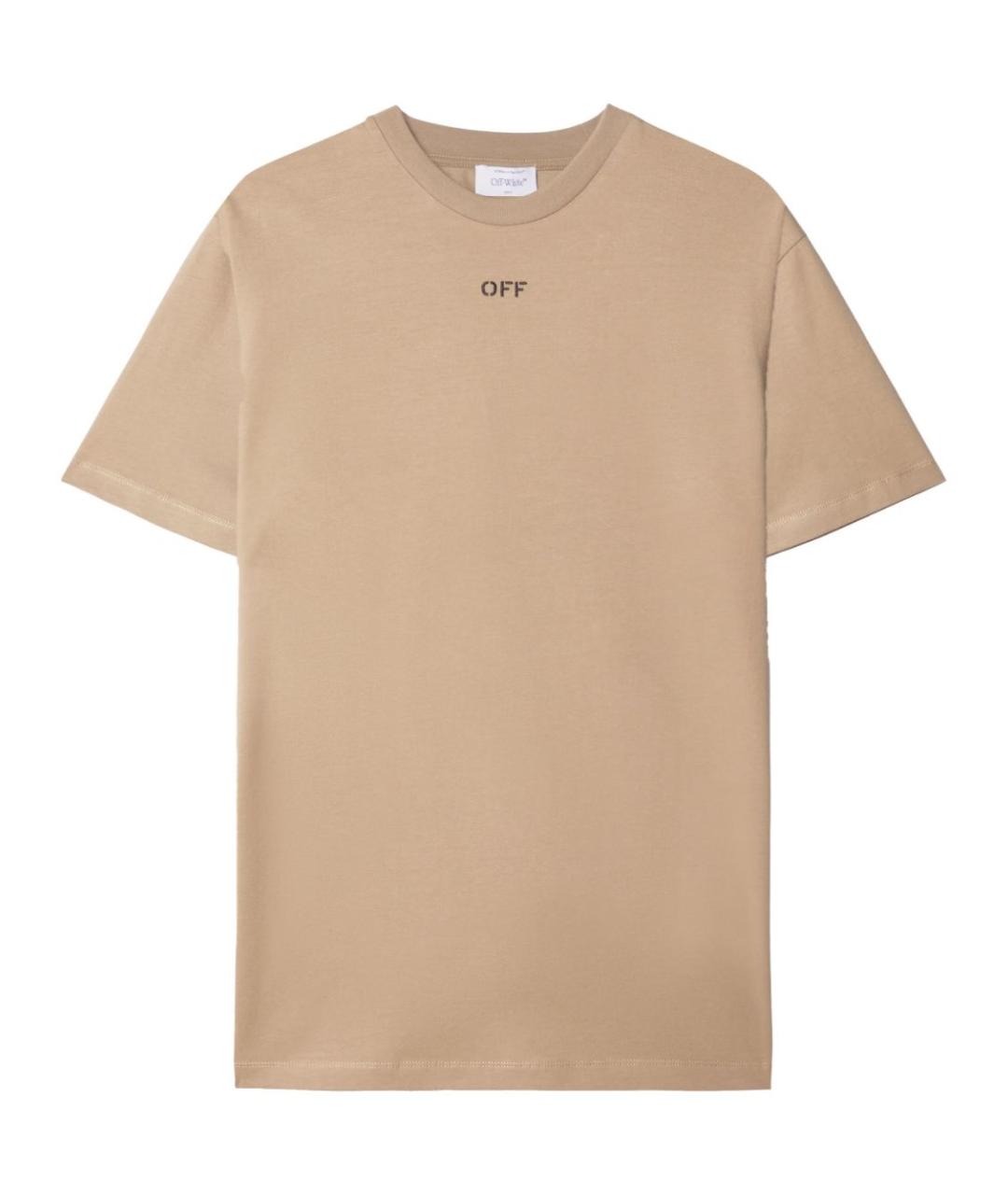 OFF-WHITE Бежевая хлопковая футболка, фото 1