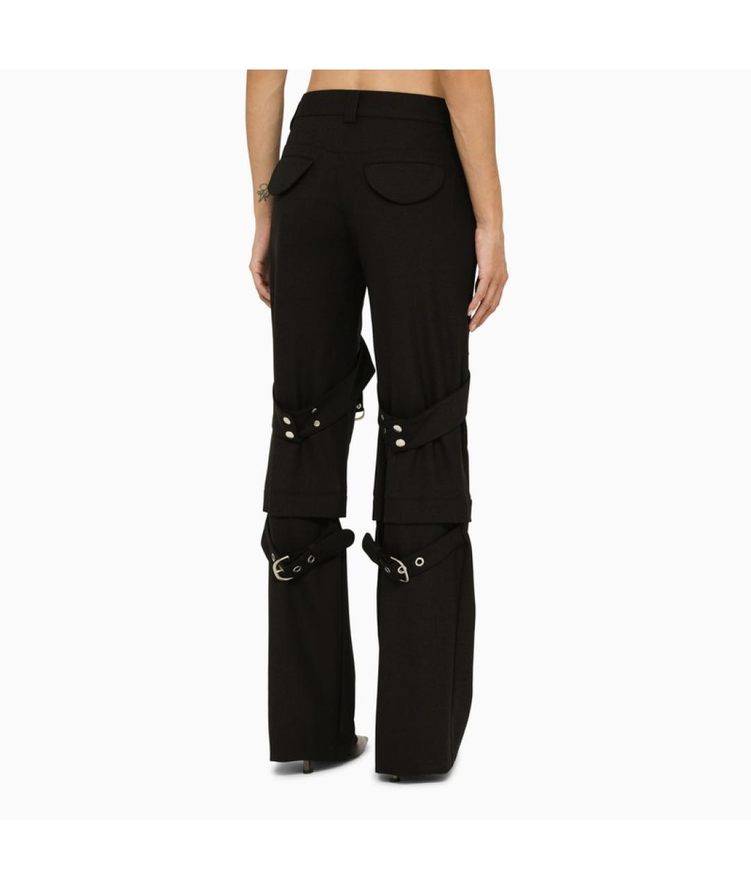 OFF-WHITE Черные шерстяные прямые брюки, фото 4