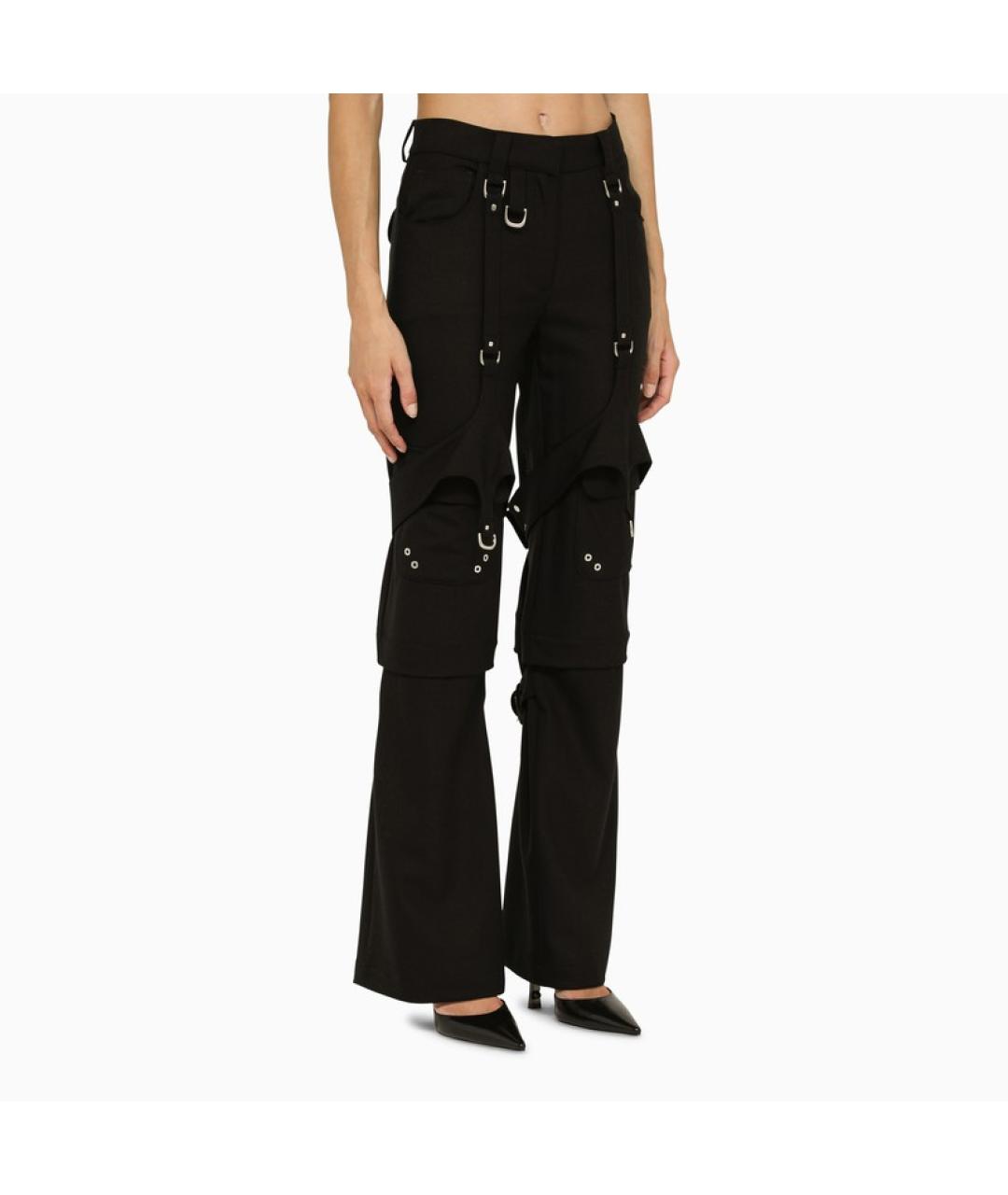 OFF-WHITE Черные шерстяные прямые брюки, фото 3