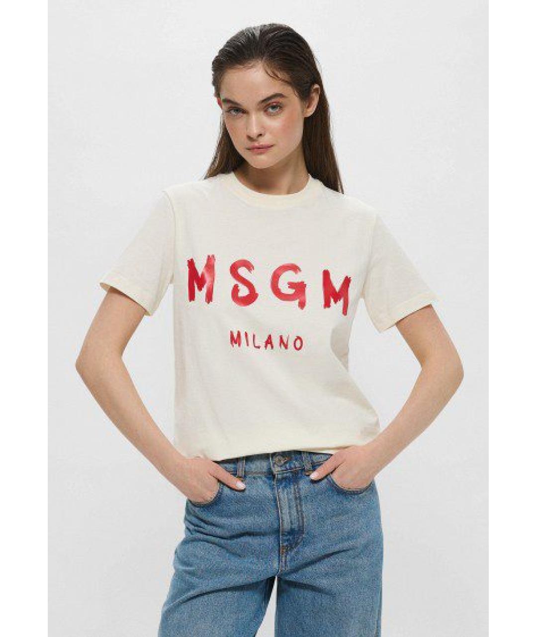 MSGM Бежевая хлопковая футболка, фото 5