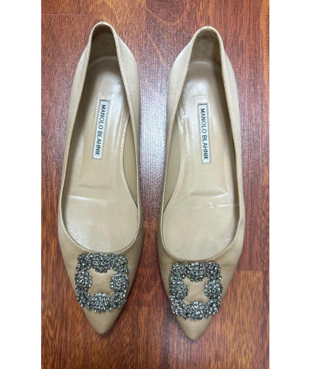 MANOLO BLAHNIK Бежевые текстильные балетки, фото 2