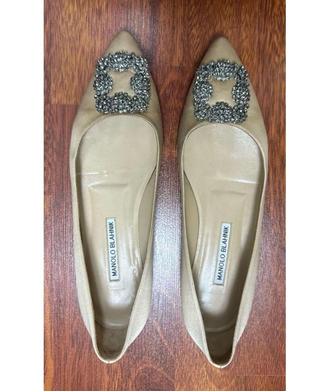 MANOLO BLAHNIK Бежевые текстильные балетки, фото 3