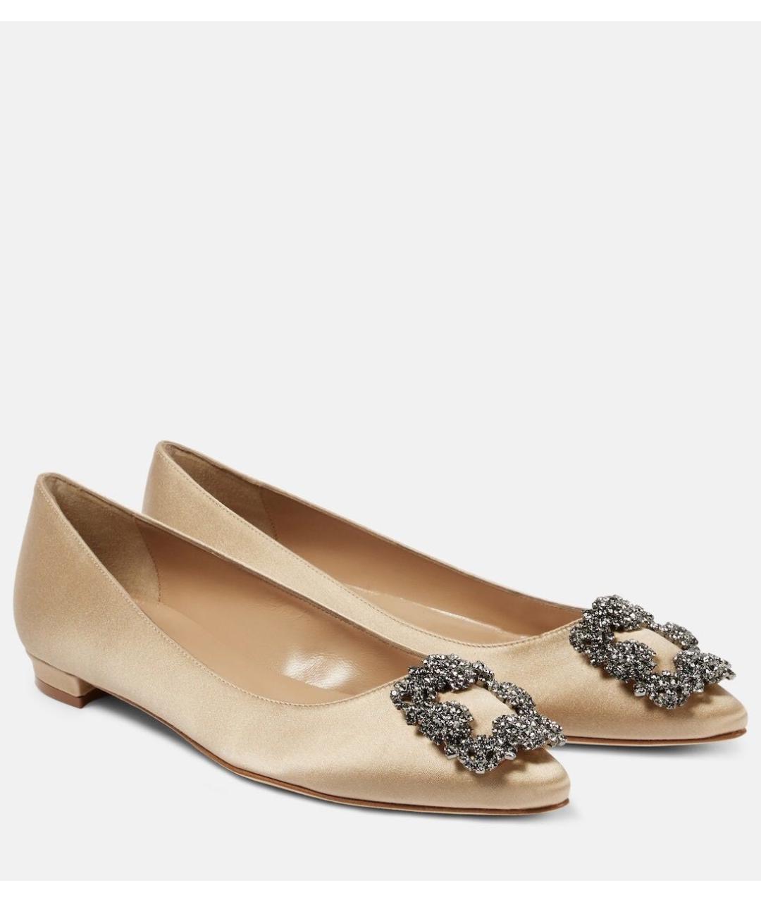 MANOLO BLAHNIK Бежевые текстильные балетки, фото 5