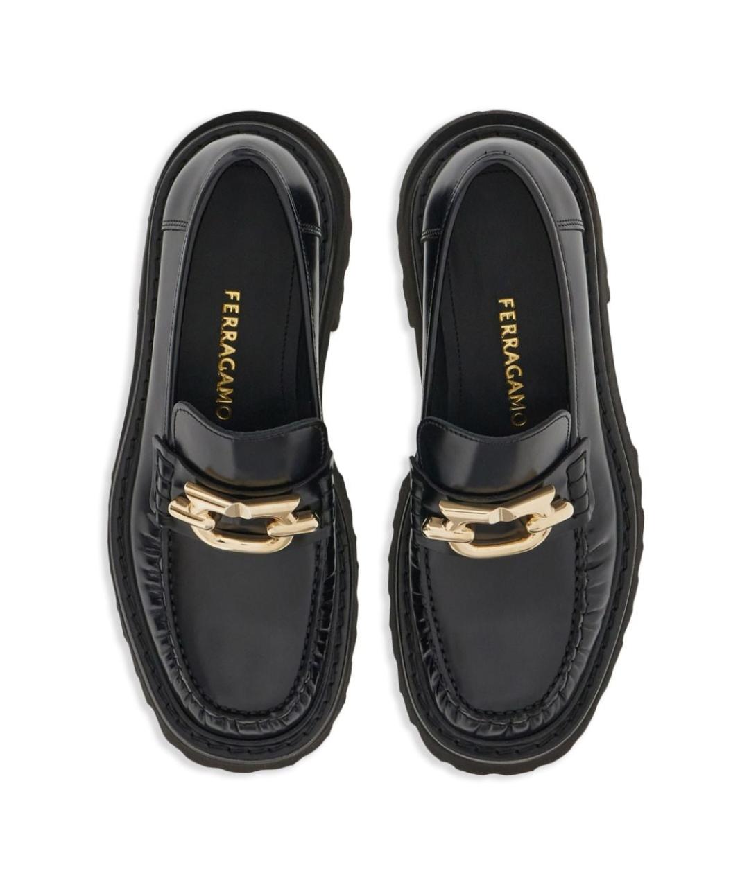 FERRAGAMO Черные кожаные лоферы, фото 3