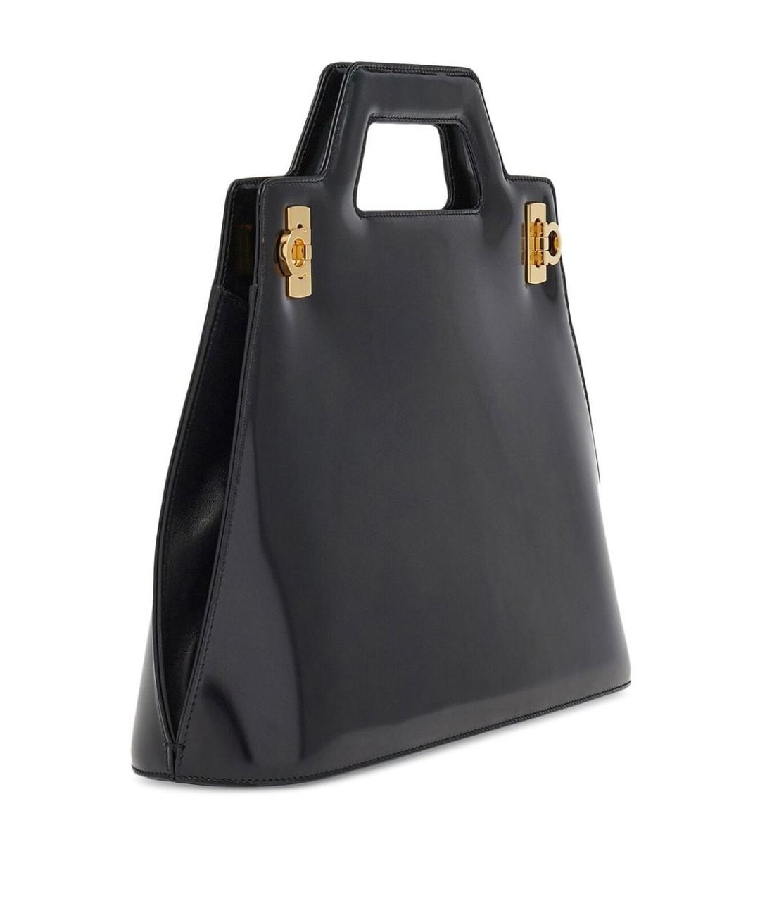 FERRAGAMO Черная кожаная сумка тоут, фото 4