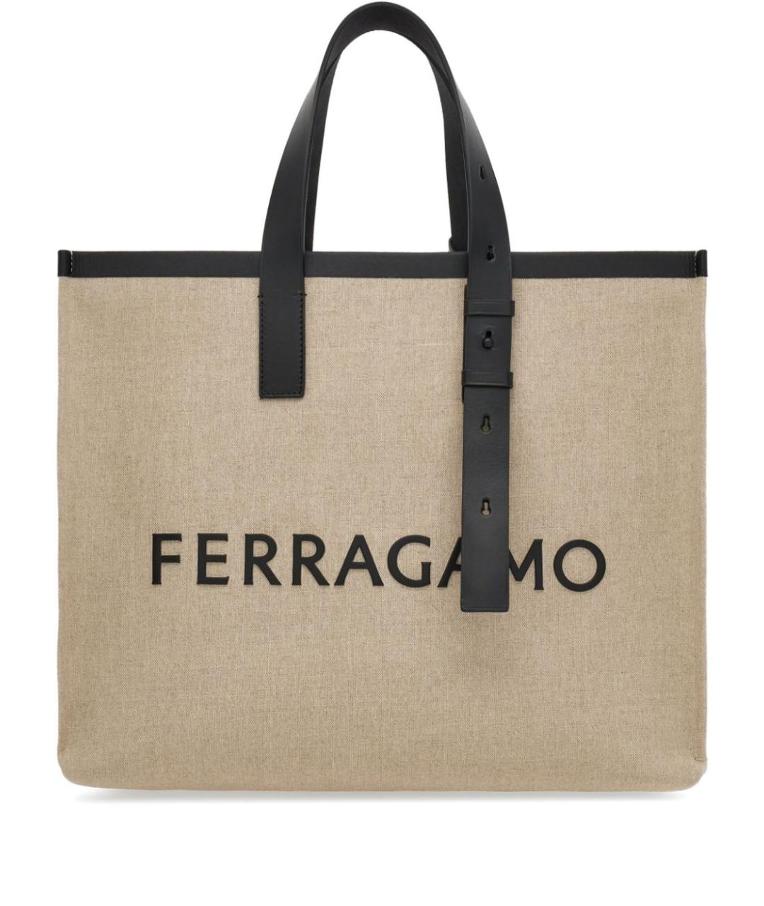 FERRAGAMO Бежевая тканевая сумка тоут, фото 1