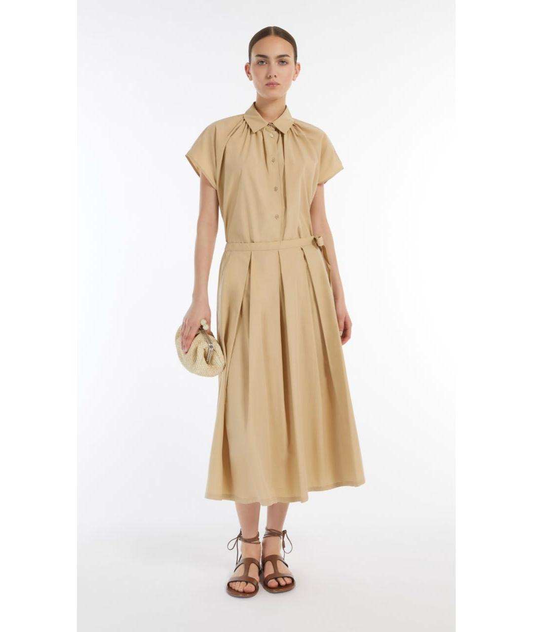 MAX MARA Бежевая хлопковая юбка миди, фото 6