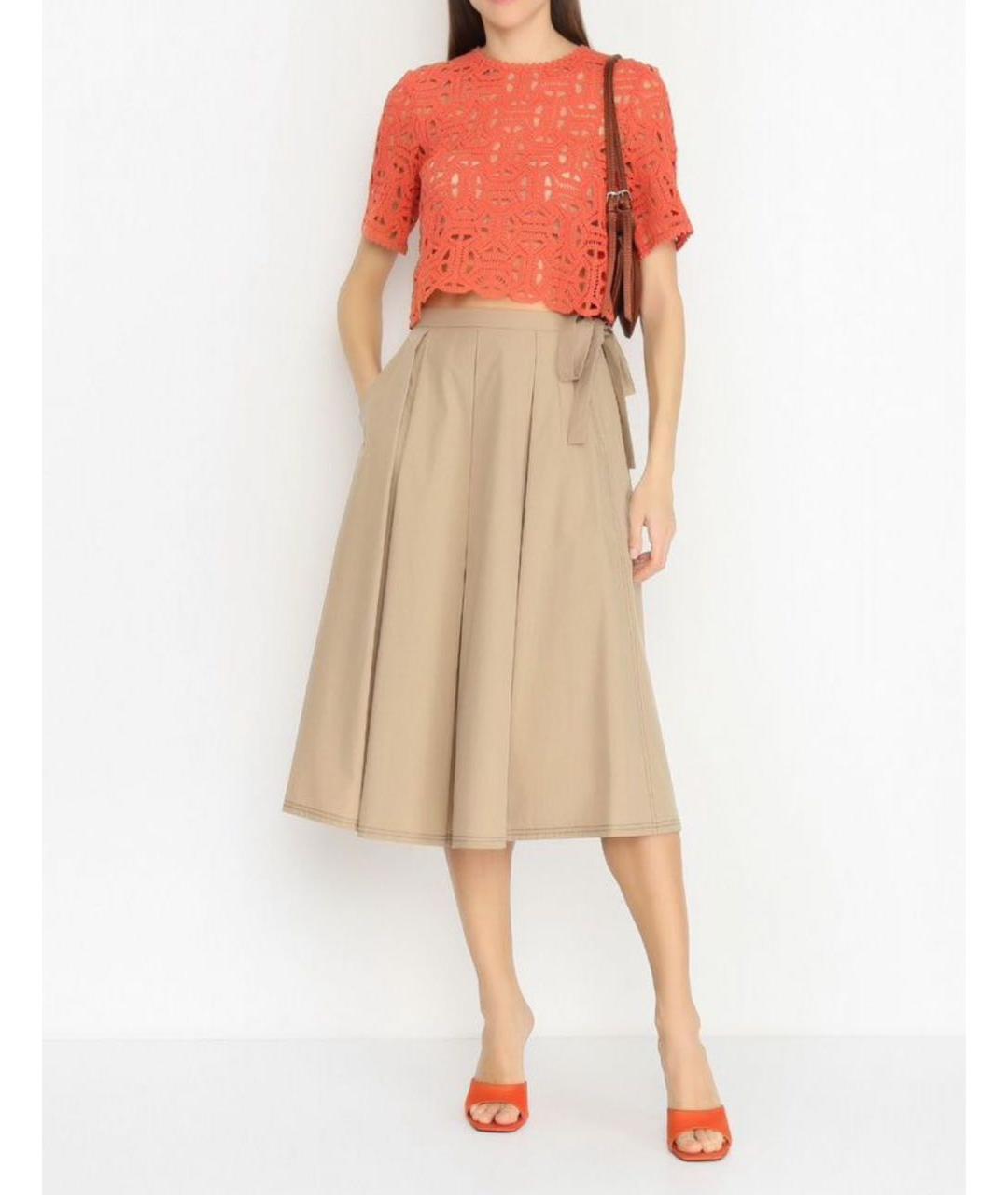 MAX MARA Бежевая хлопковая юбка миди, фото 4