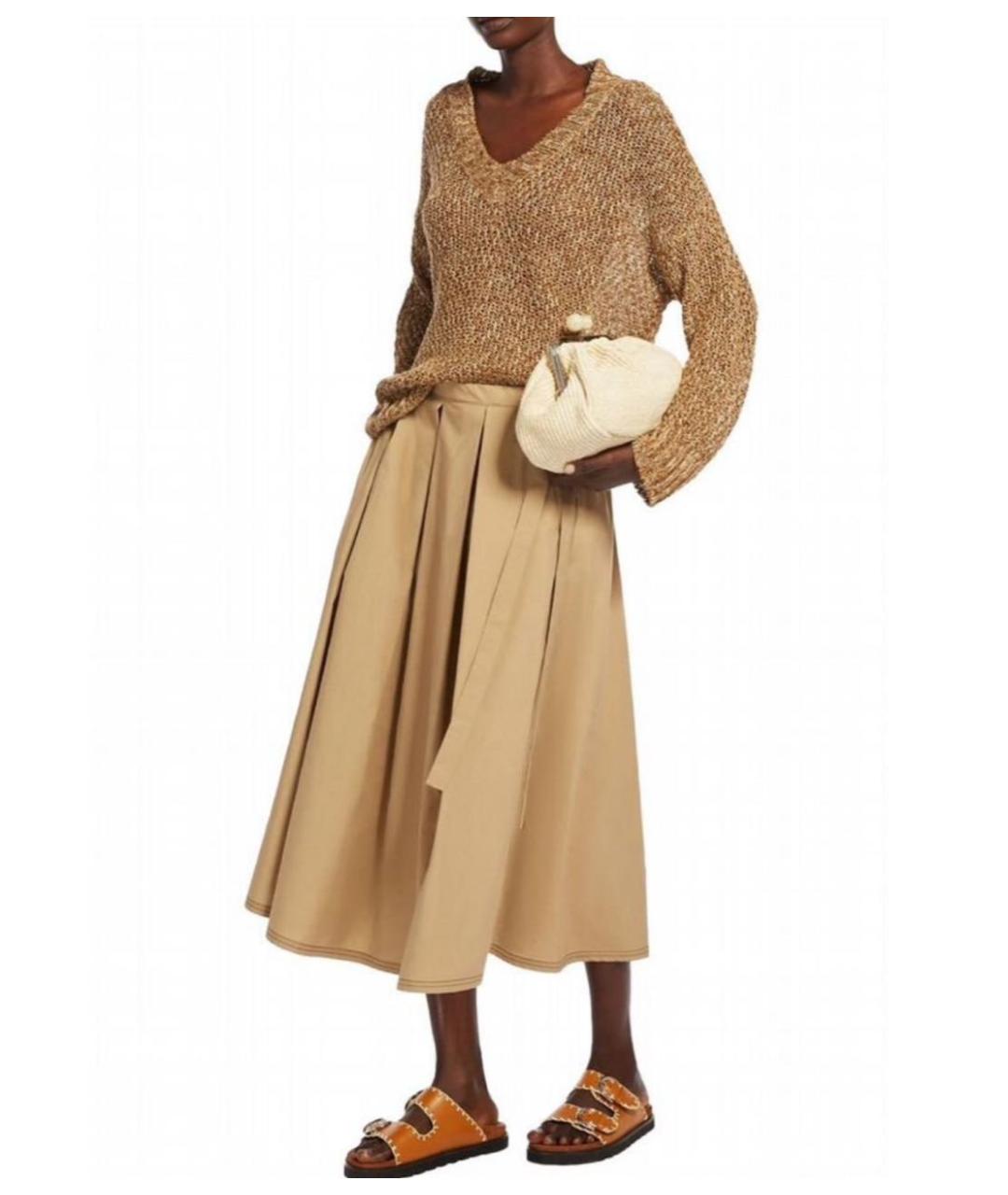 MAX MARA Бежевая хлопковая юбка миди, фото 5