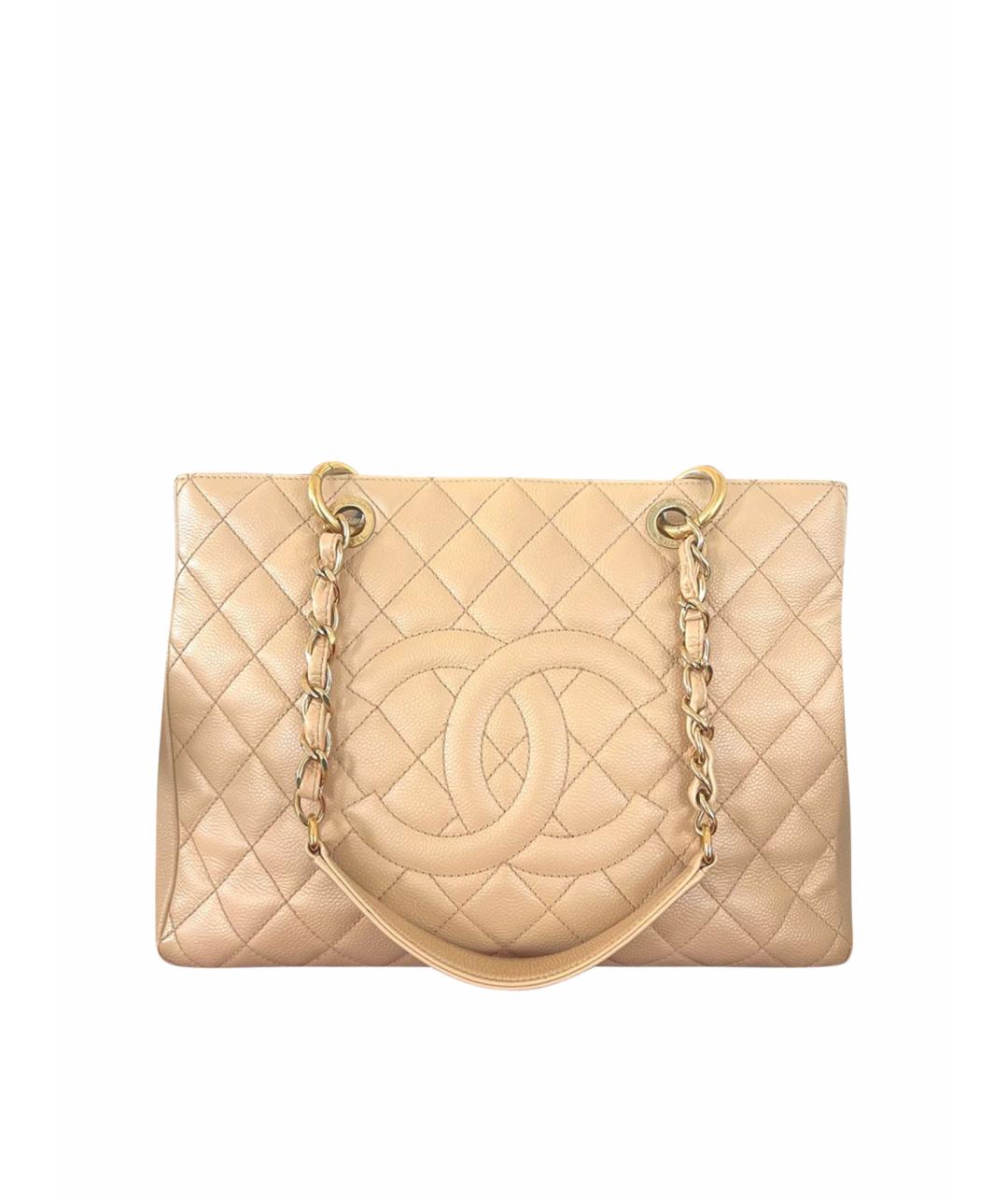 CHANEL Бежевая кожаная сумка тоут, фото 1