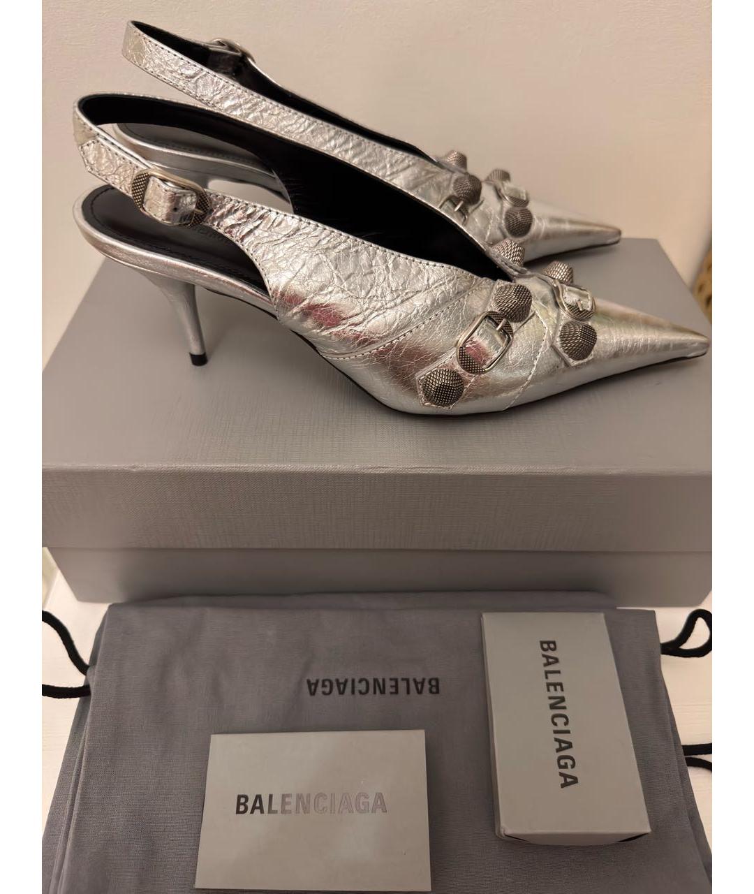 BALENCIAGA Серебряные кожаные туфли, фото 7