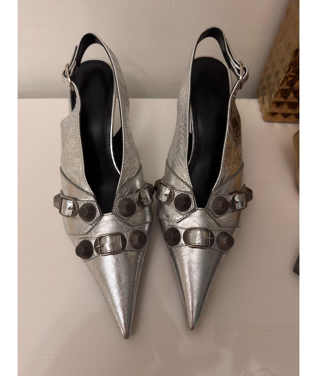 BALENCIAGA Серебряные кожаные туфли, фото 2