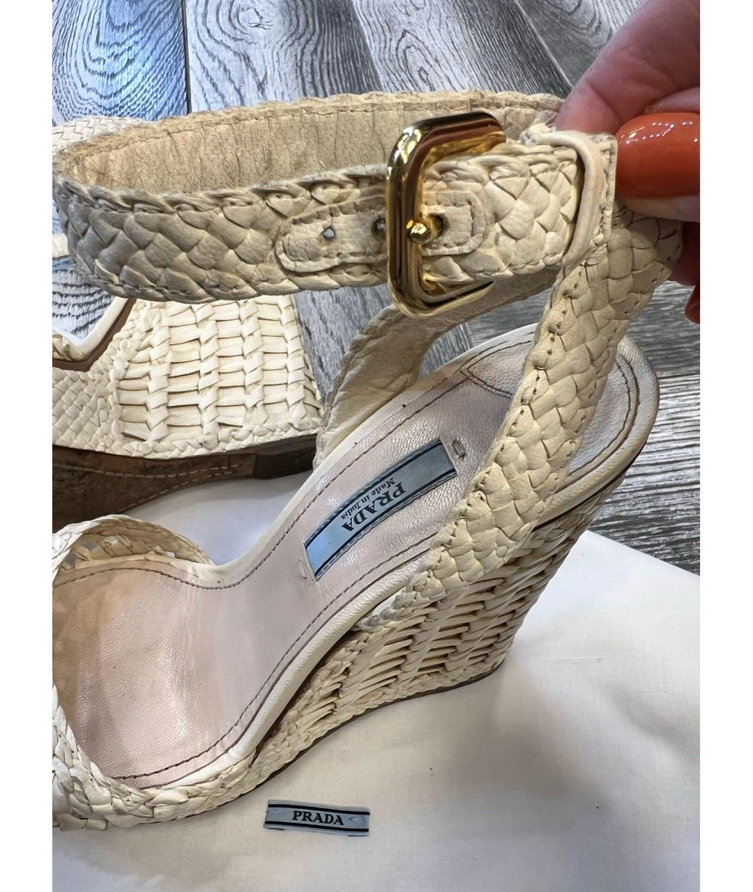 PRADA Белые кожаные босоножки, фото 7