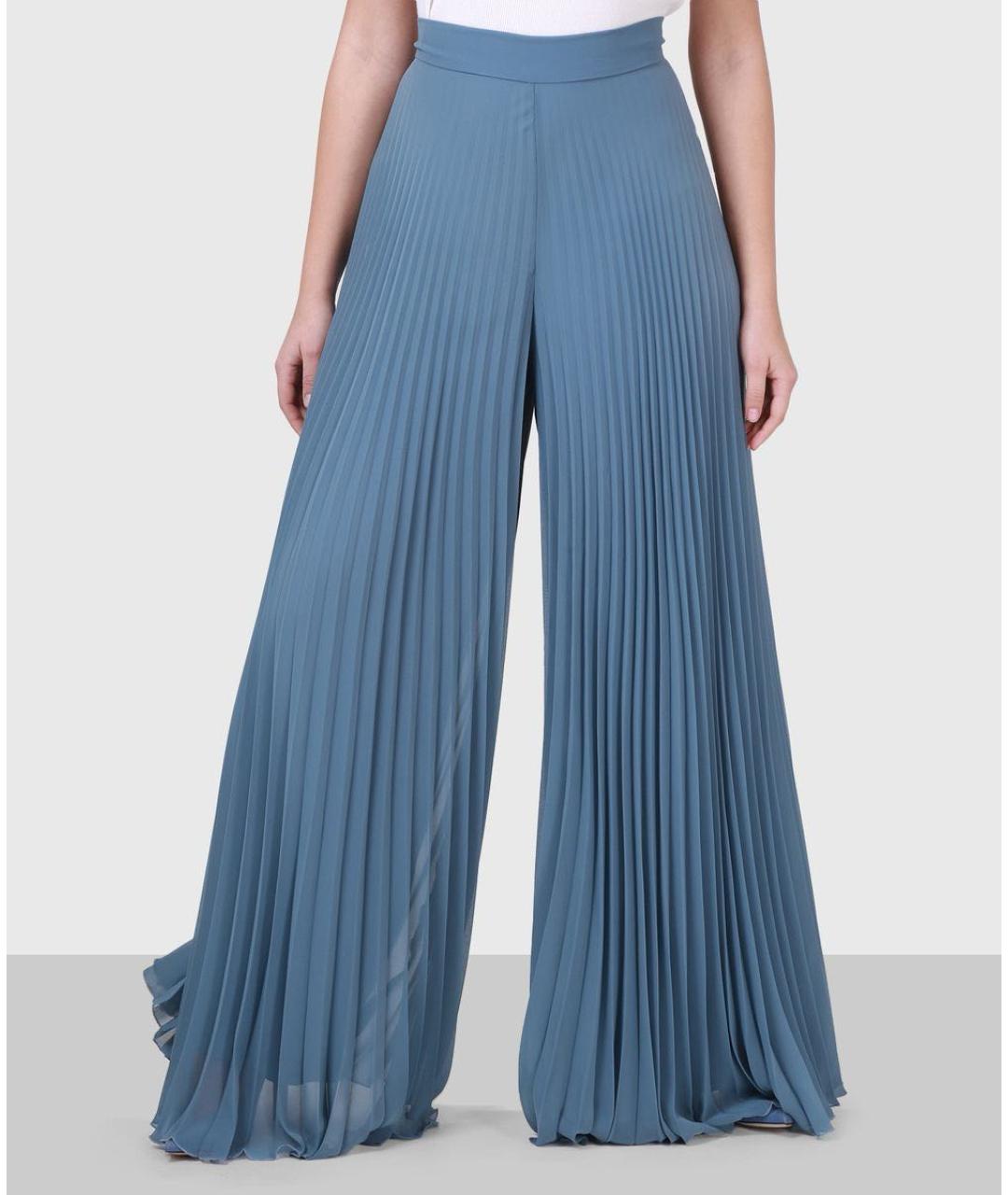 MAX MARA Синие полиэстеровые брюки широкие, фото 2
