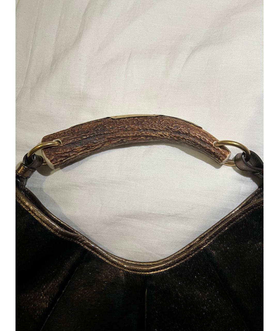 SAINT LAURENT Коричневая кожаная сумка с короткими ручками, фото 3