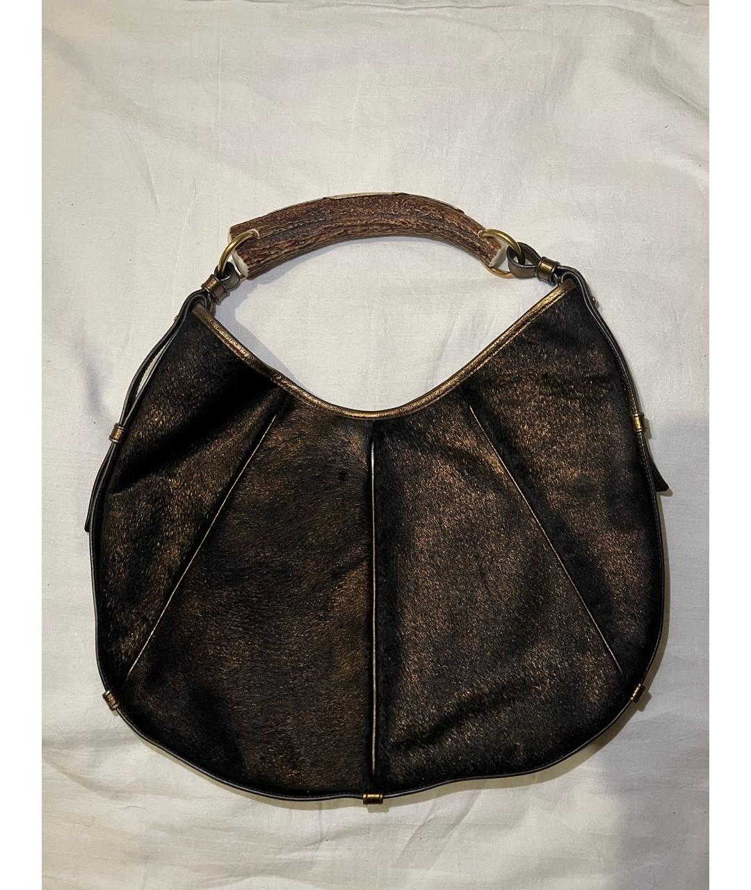 SAINT LAURENT Коричневая кожаная сумка с короткими ручками, фото 8