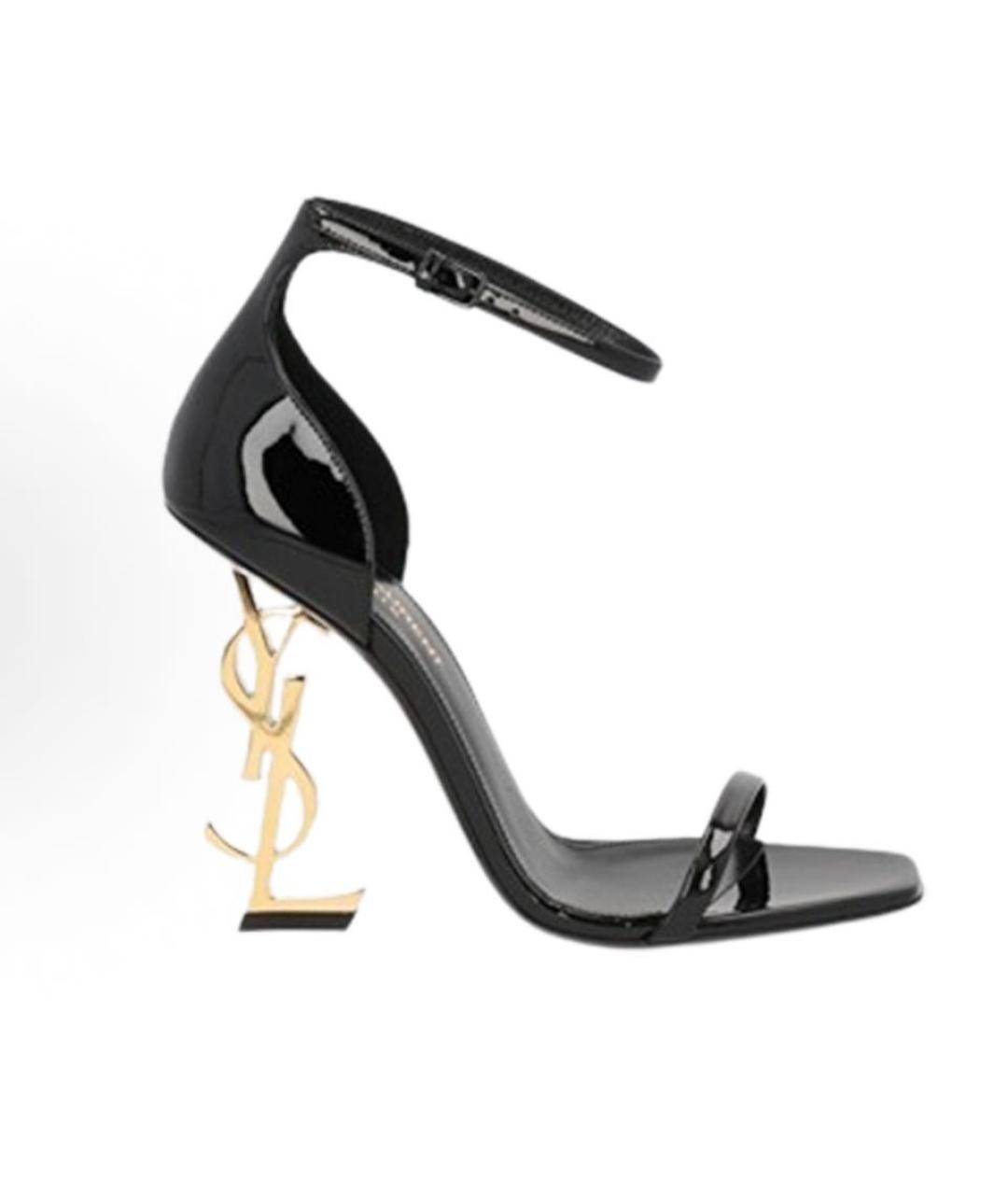 SAINT LAURENT Черные кожаные босоножки, фото 4
