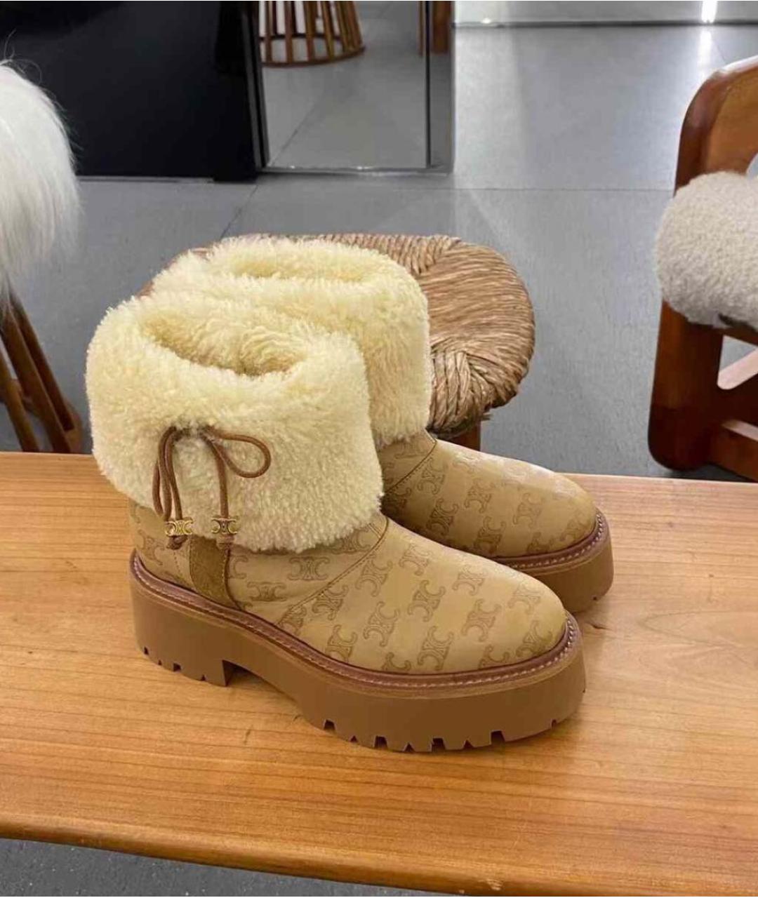 CELINE Бежевые кожаные полусапоги, фото 6
