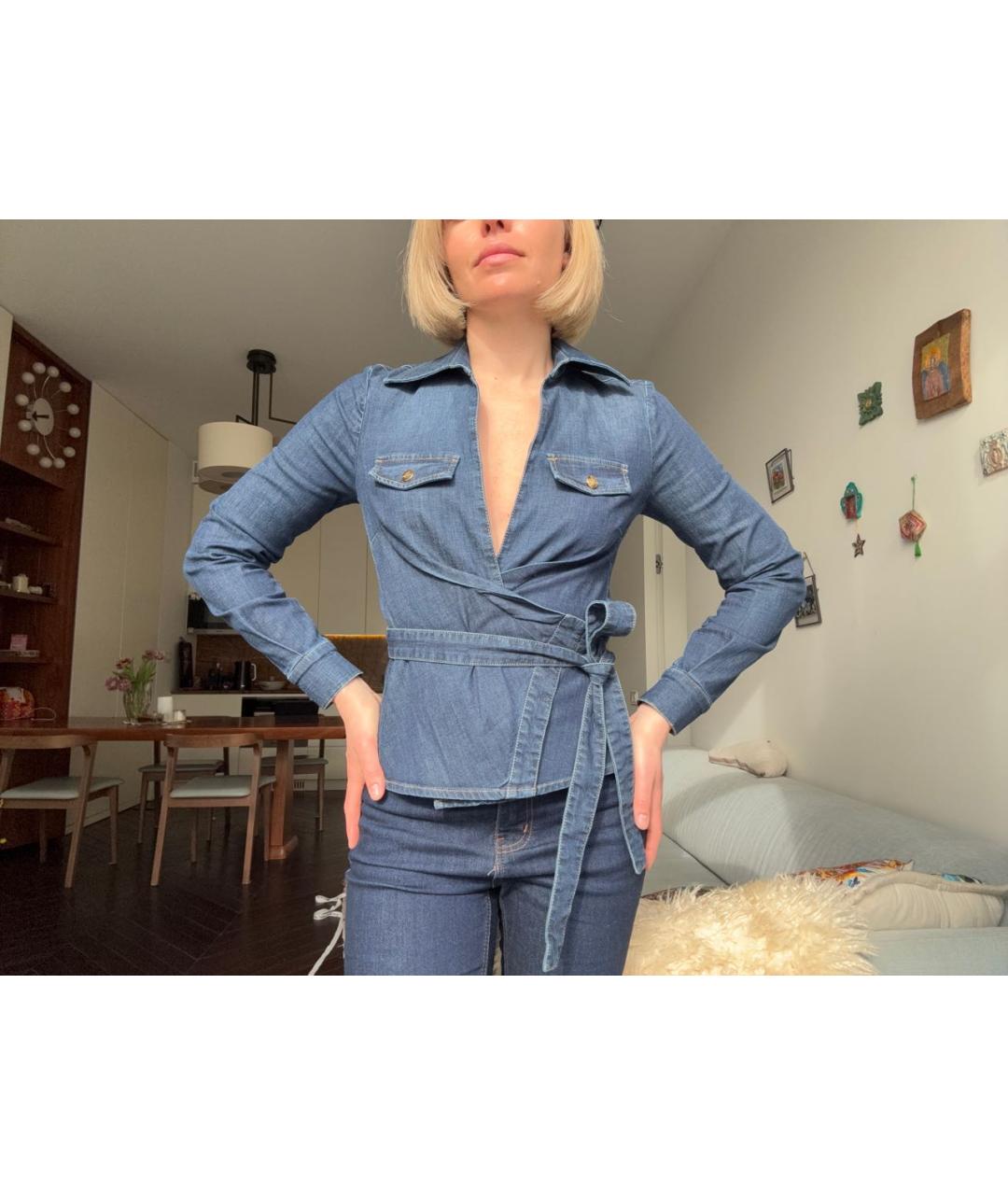 ELISABETTA FRANCHI Синяя деним рубашка, фото 5