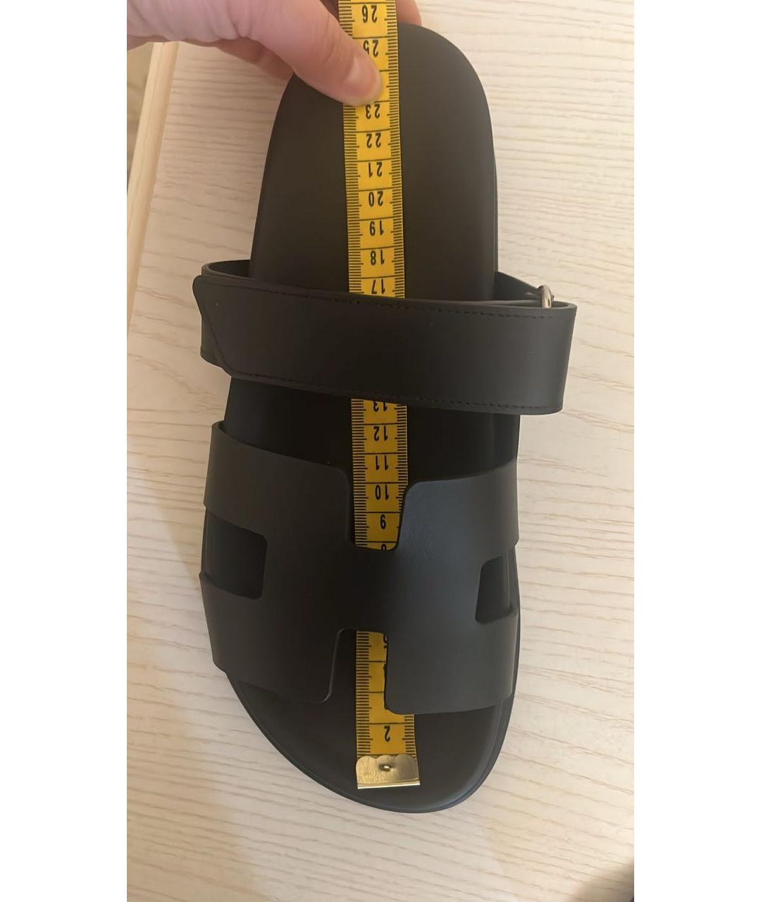 HERMES Черные кожаные шлепанцы, фото 4