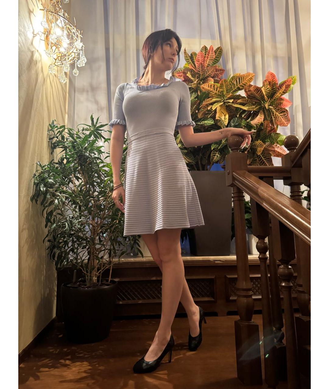 RED VALENTINO Голубое вискозное повседневное платье, фото 5