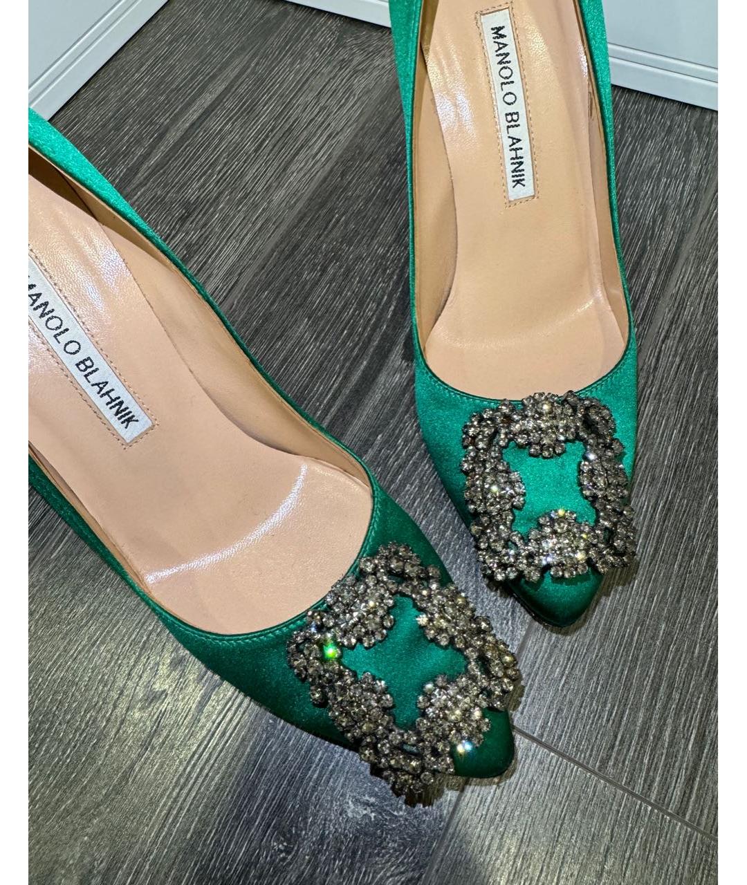 MANOLO BLAHNIK Зеленые текстильные туфли, фото 5