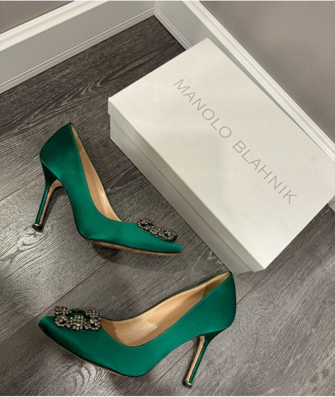 MANOLO BLAHNIK Зеленые текстильные туфли, фото 6